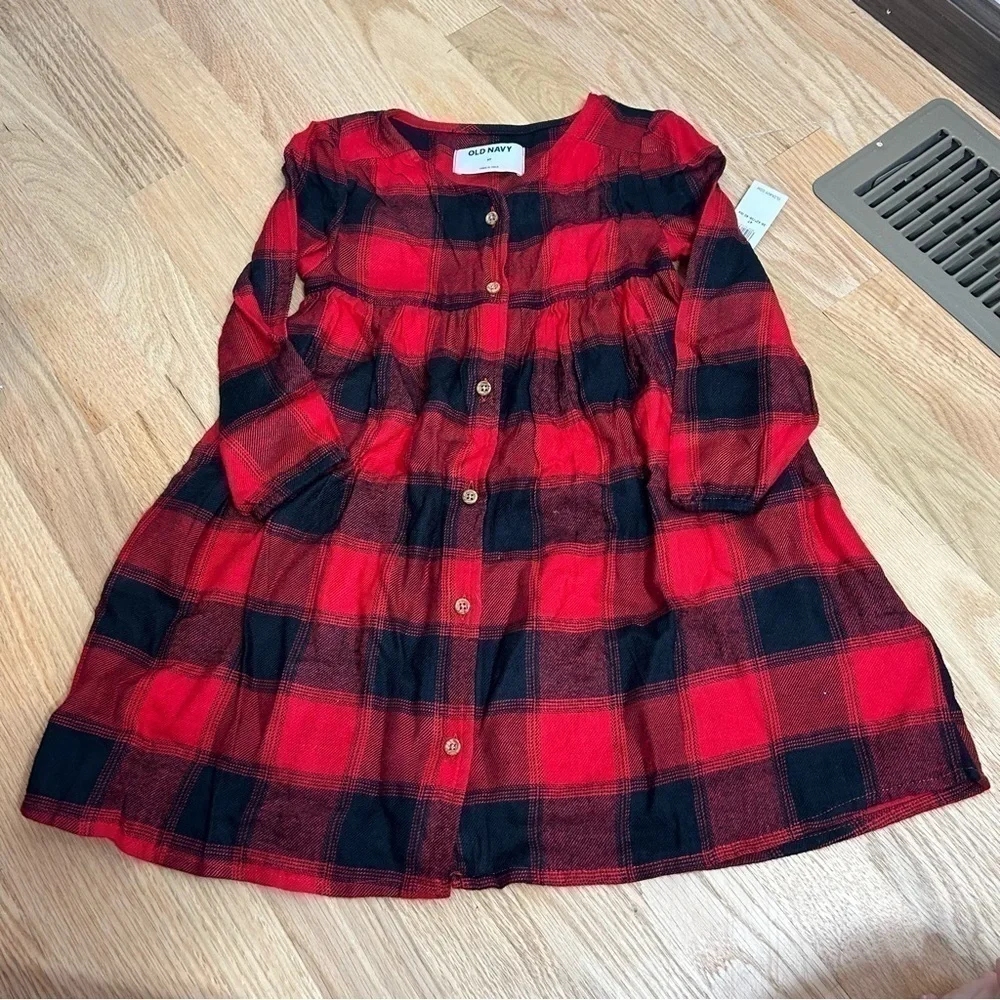 Old Navy Red Buffalo Plaid Dress NWT 4T Long Sleeve Girls Kids Toddler